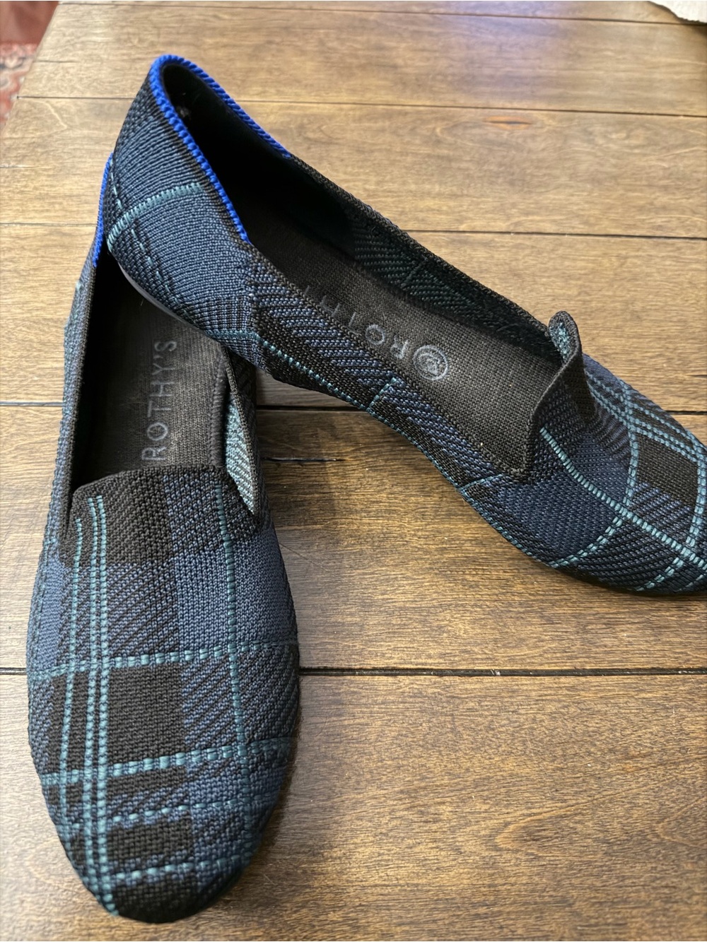 Rothy's Women's Black & Navy Plaid Knit Loafers